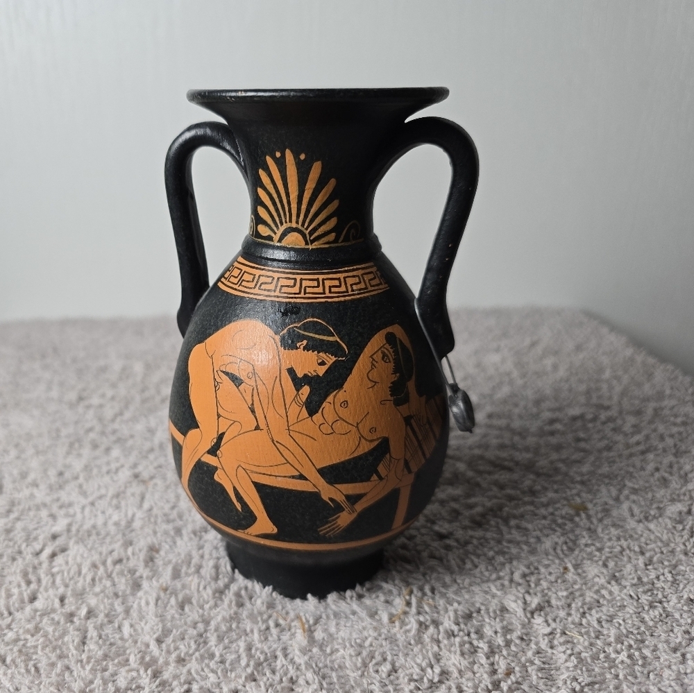 Vintage Greek Black and Orange Vase - Picture 8 of 10